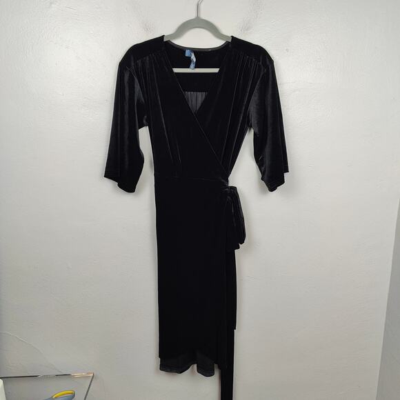 Modcloth Wrapped In Elegance Velvet Midi Dress‎ Womens Small Black Wrap Goth - Picture 1 of 7